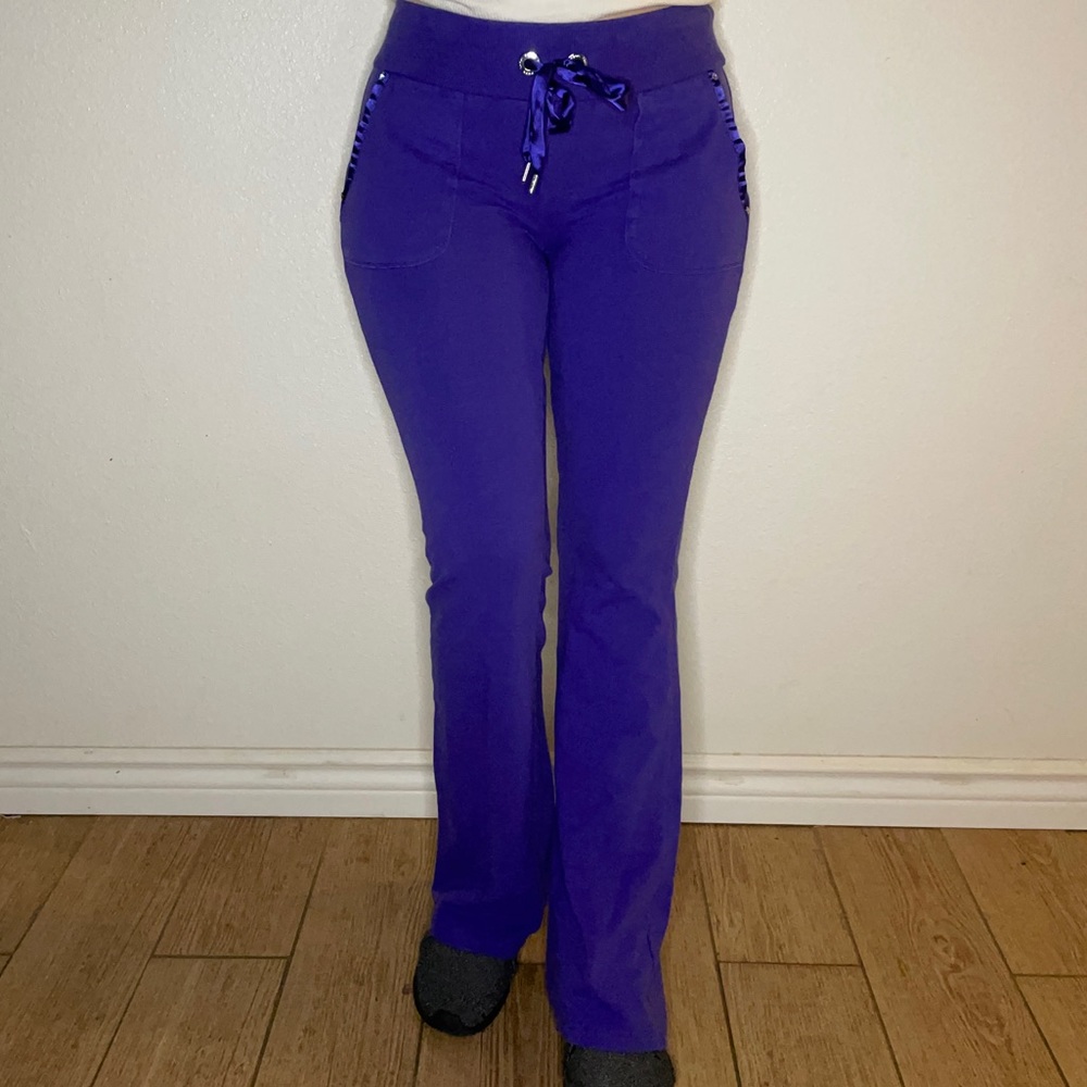 Vintage Y2K BEBE flare leggings rhinestone tie waist pockets